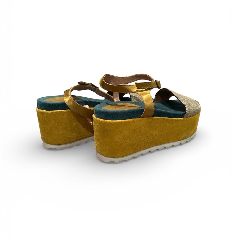 One of a kind Gold and Teal Platform Sandals